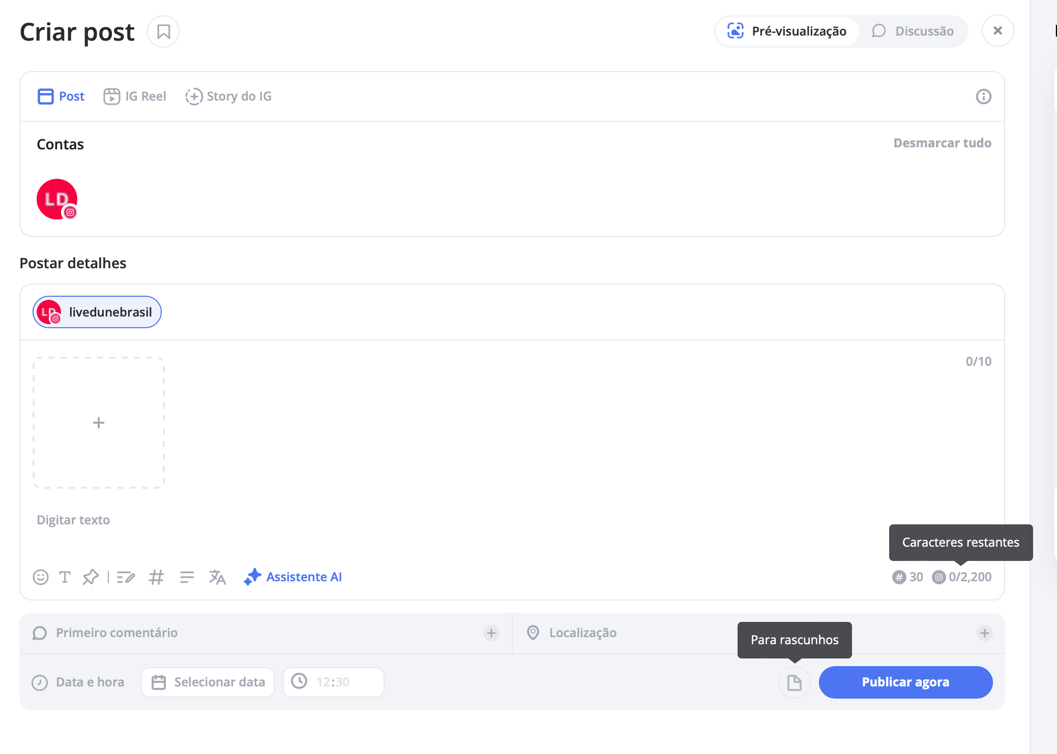 O que significa salvar rascunhos de postagens na LiveDune