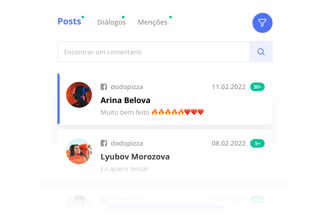 Acompanhamento dos comentários