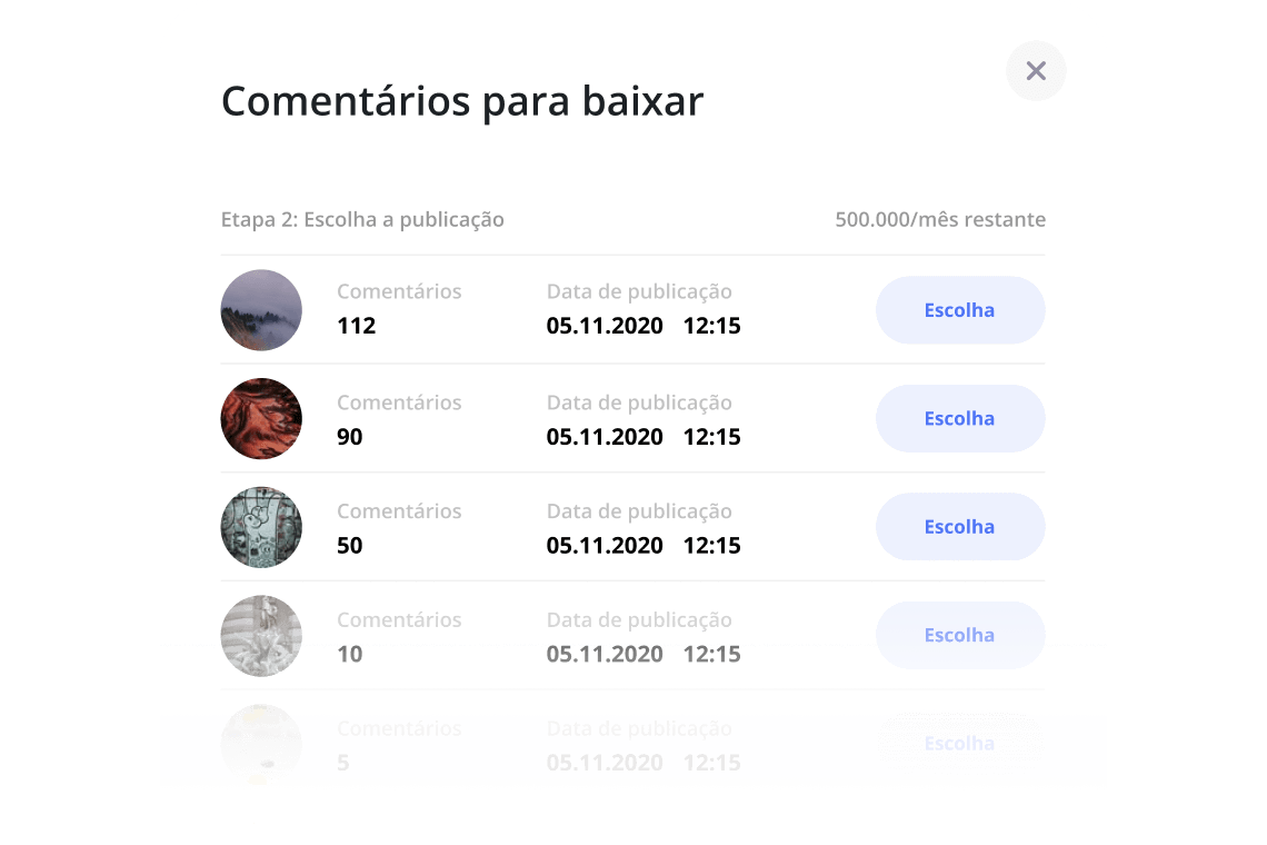 Exportação de comentários