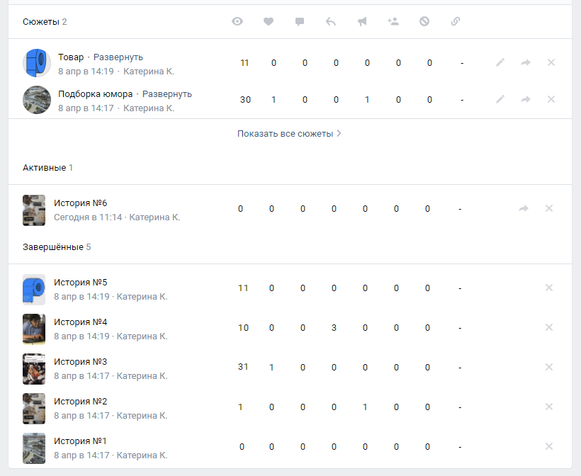 истории в группе вк